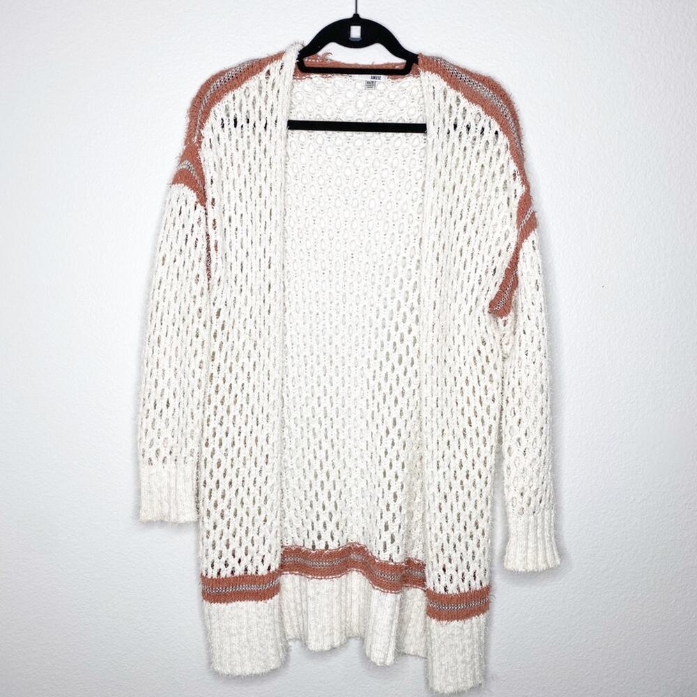 amuse society open knit cream orange metallic cardigan size xs/s